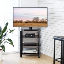 Eono HIFI állvány, fekete, üveg-alumínium, 60 x 45,5 x 69,5 cm