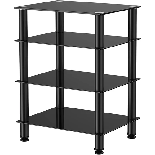 Eono HIFI állvány, fekete, üveg-alumínium, 60 x 45,5 x 69,5 cm