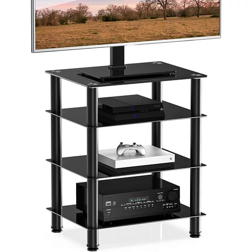 Eono HIFI állvány, fekete, üveg-alumínium, 60 x 45,5 x 69,5 cm
