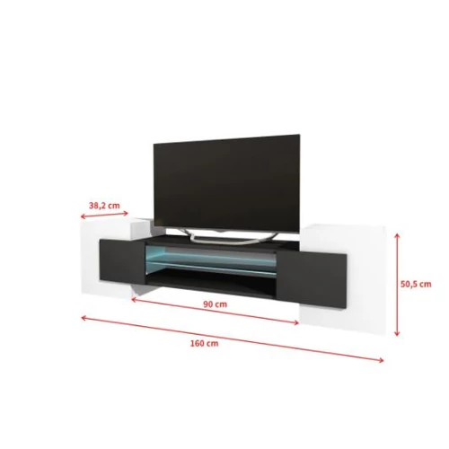 Selsey Charles TV állvány, 160 cm, fehér-fekete, B. kategória, világítás nélkül