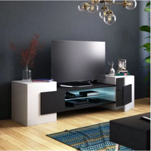 Selsey Charles TV állvány, 160 cm, fehér-fekete, B. kategória, világítás nélkül