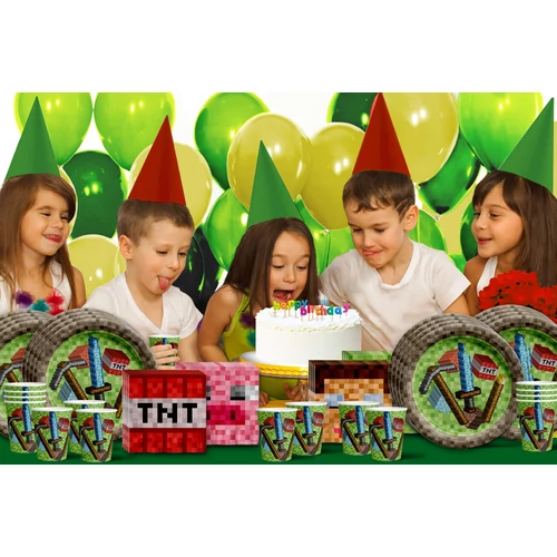 Minecraft óriás party szett: étkészlet, léggömbök, meghívók, ajándéktáska szett, napszemüveg