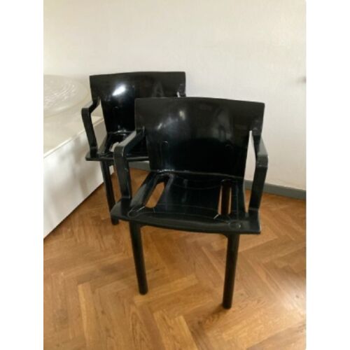 Vintage Kartell fekete műanyag karfás szék szett,2 db, (K4870), tervező: Anna Castelli Ferrieri, B. kategória