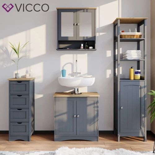 Vicco Bianco mosdószekrény, 60 cm, matt szürke/tölgy, B. kategória