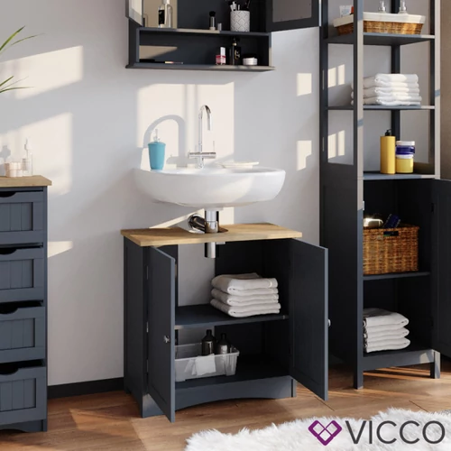 Vicco Bianco mosdószekrény, 60 cm, matt szürke/tölgy, B. kategória