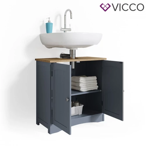 Vicco Bianco mosdószekrény, 60 cm, matt szürke/tölgy, B. kategória