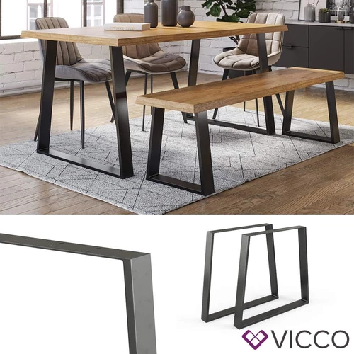 Vicco Loft acél asztallábak, 2 db, trapéz alakú, fekete, 72 cm