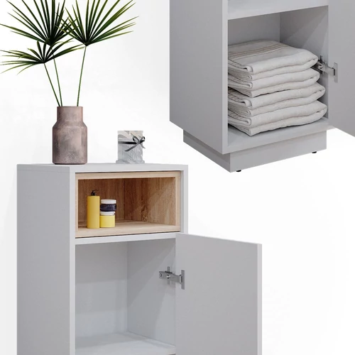 Vicco Beatrice midi szekrény, 93 cm, fehér-tölgy