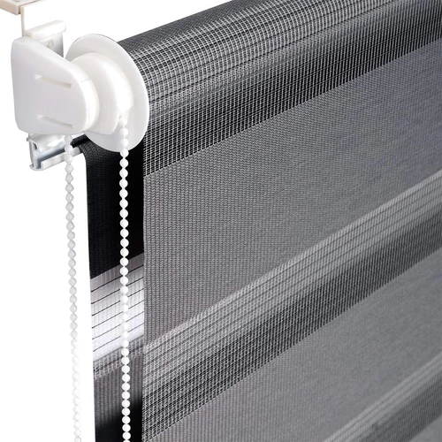 Woltu 75x150 cm sávos roló, dupla roló, zebra roló, fúrás nélkül, sötétszürke