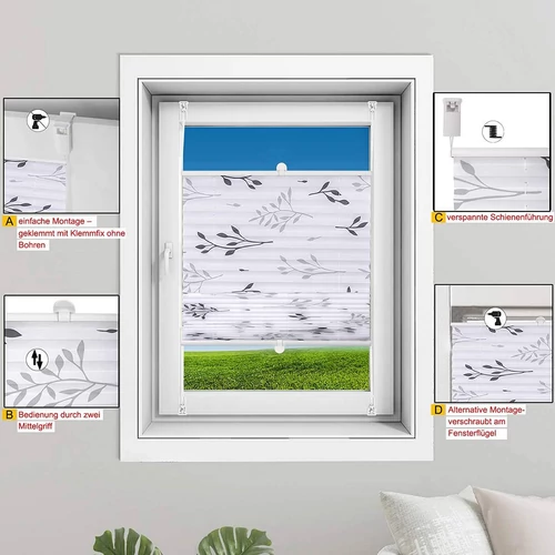 Woltu 100x130 cm feszített pliszé, fúrás nélkül, szürke ág mintával