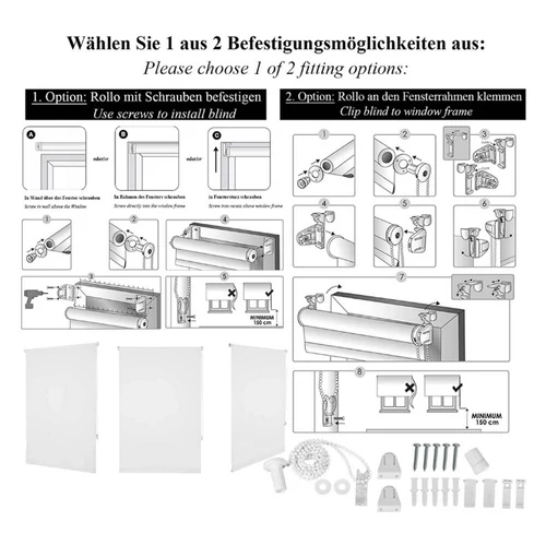 Woltu 100×160 cm hőszigetelő roló, fúrás nélkül, fehér