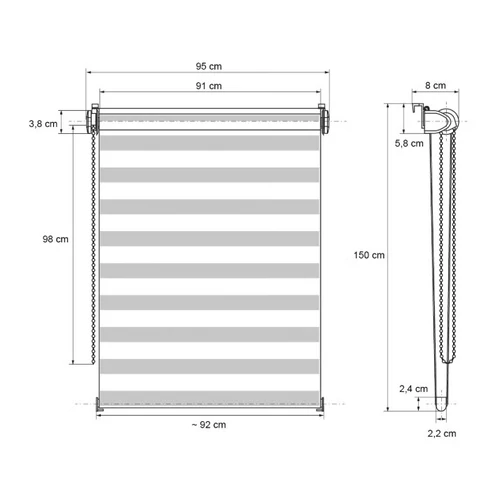 ECD germany 95 X 150 cm sávos roló, dupla roló, zebra roló, fúrás nélkül, fehér