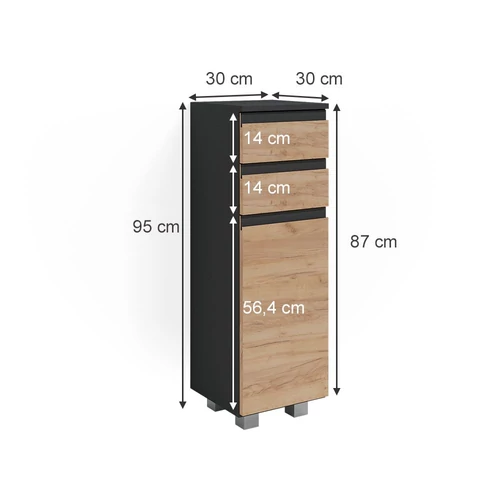 Vicco J-Shape midi szekrény, 95 cm, antracit-tölgy