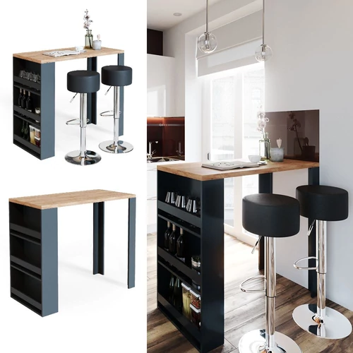 Vicco bárasztal, 117 cm, antracit/tölgy