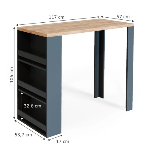 Vicco bárasztal, 117 cm, antracit/tölgy