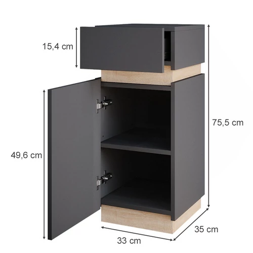 Vicco Gloria midi szekrény, 75,5 cm, antracit-tölgy