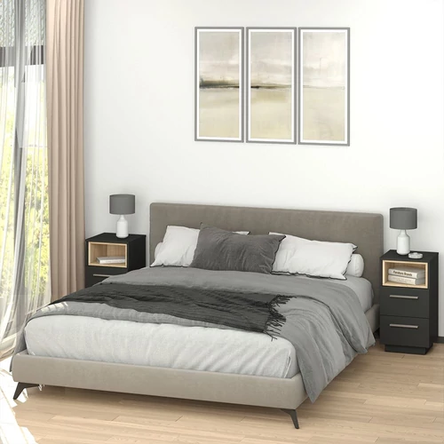 Vicco Beatrice 2 fiókos éjjeliszekrény szett, 2 db, antracit/tölgy