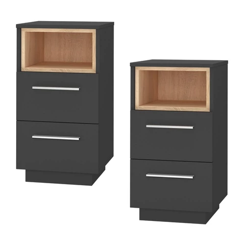 Vicco Beatrice 2 fiókos éjjeliszekrény szett, 2 db, antracit/tölgy