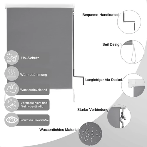 Woltu 100×240 cm kültéri roló hajtókarral, sötétszürke