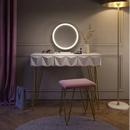 Vicco Ruby fésülködőasztal székkel, Led tükörrel, fehér, 100 cm