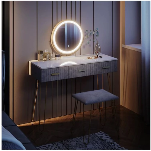 Vicco Layla fésülködőasztal székkel, Led tükörrel, szürke, 100 cm