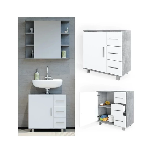 Vicco Ilias mosdószekrény, 60 cm, fehér / beton