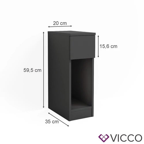Vicco Enton éjjeliszekrény fiókkal, fekete, 20x60 cm