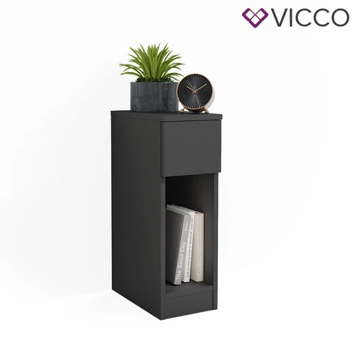 Vicco Enton éjjeliszekrény fiókkal, fekete, 20x60 cm