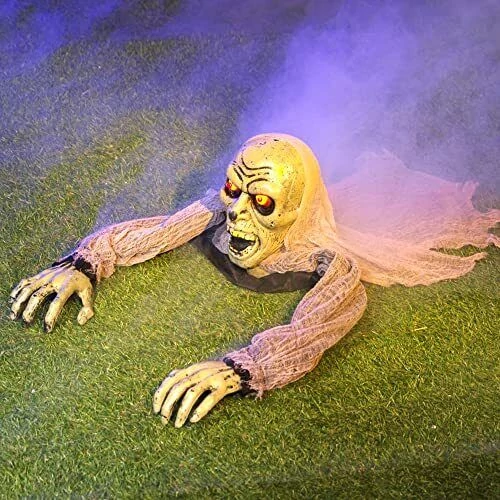 Halloween zombi dekoráció villogó szemekkel, hanggal