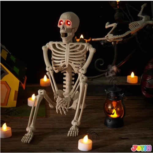 Halloween csontváz világító szemekkel, mozgatható testrészekkel, 60 cm