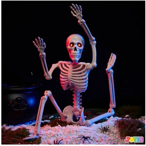 Halloween csontváz világító szemekkel, mozgatható testrészekkel, 60 cm