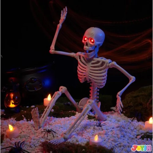 Halloween csontváz világító szemekkel, mozgatható testrészekkel, 60 cm