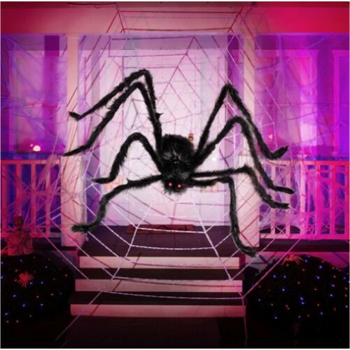 Halloween hatalmas szőrös pók vörös szemekkel, 160 cm 