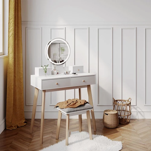 Vicco Finya fésülködőasztal székkel, led tükörrel, fehér, 80 cm