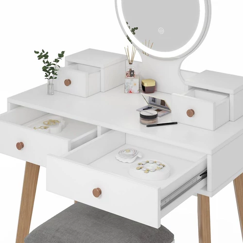 Vicco Finya fésülködőasztal székkel, led tükörrel, fehér, 80 cm