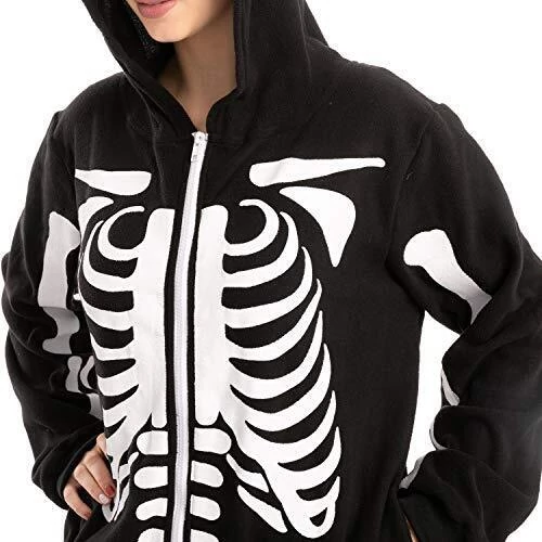 Spooktacular csontváz overál plüss unisex felnőtt jelmez / pizsama, S