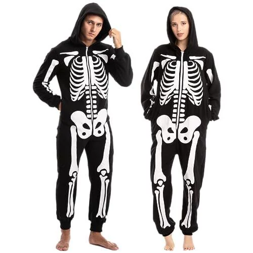 Spooktacular csontváz overál plüss unisex felnőtt jelmez / pizsama, S