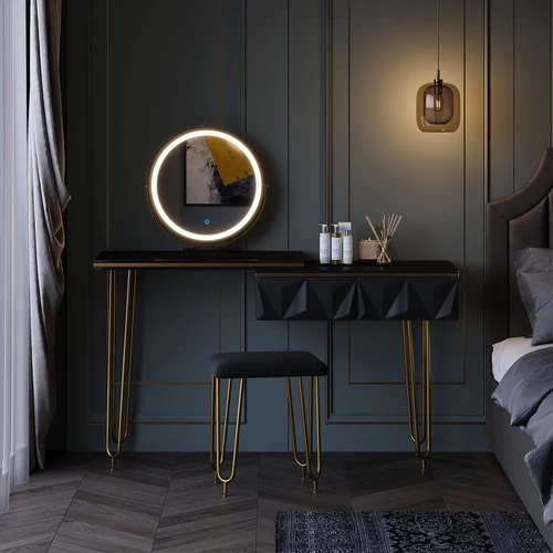Vicco Bella fésülködőasztal székkel, Led tükörrel, fekete, 120 cm