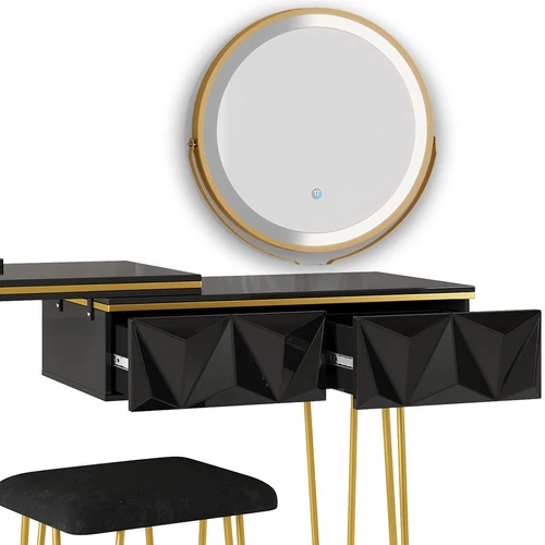 Vicco Bella fésülködőasztal székkel, Led tükörrel, fekete, 120 cm