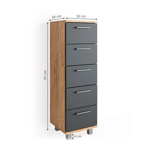 Vicco Ilias midi szekrény, antracit-tölgy, 95 cm