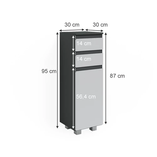 Vicco J-Shape midi szekrény, 95 cm, antracit-fehér