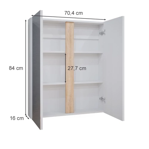 Vicco Gloria tükrös szekrény, 70 cm, fehér