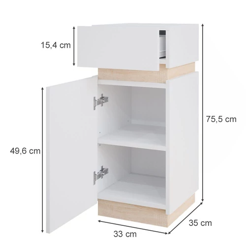 Vicco Gloria midi szekrény, 75,5 cm, fehér-sonoma