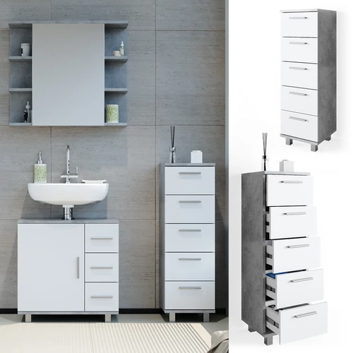 Vicco Ilias midi szekrény, beton / fehér, 95 cm