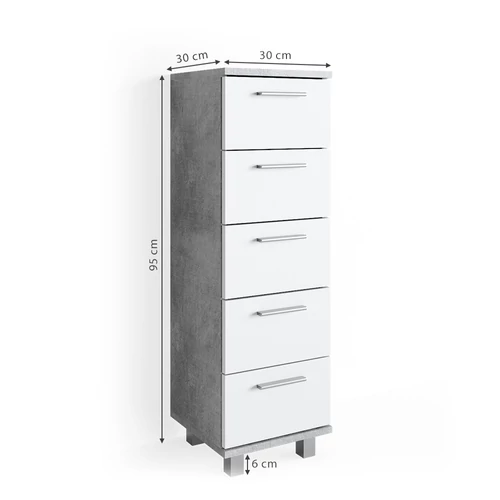 Vicco Ilias midi szekrény, beton / fehér, 95 cm