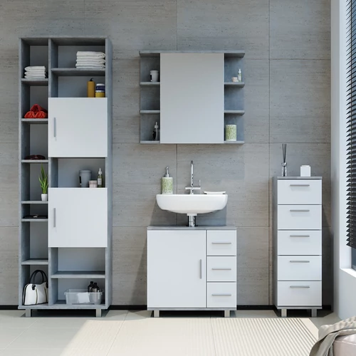 Vicco Ilias midi szekrény, beton / fehér, 95 cm