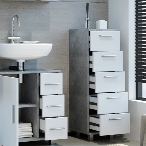 Vicco Ilias midi szekrény, beton / fehér, 95 cm