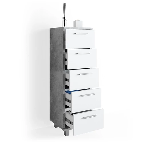 Vicco Ilias midi szekrény, beton / fehér, 95 cm
