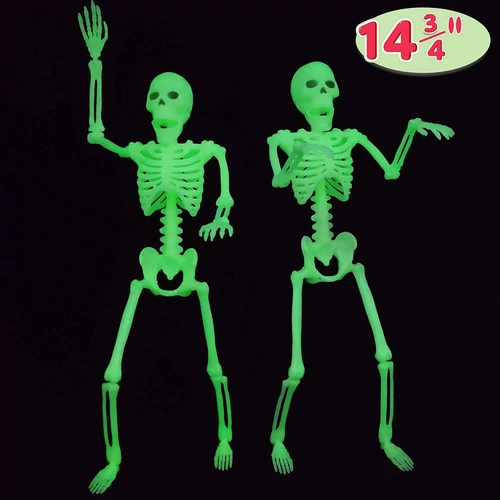 Halloween csontváz szett, 2 db, mozgatható testrészekkel, fluoreszkál, 37 cm 