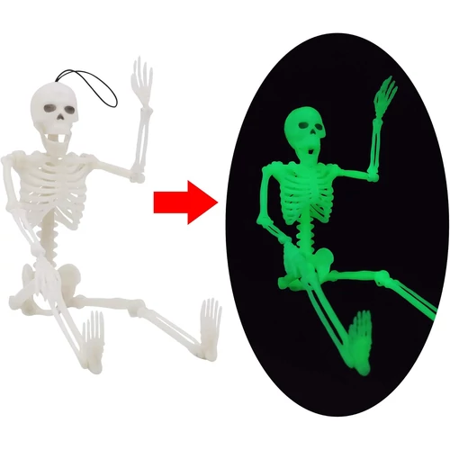 Halloween csontváz szett, 2 db, mozgatható testrészekkel, fluoreszkál, 37 cm 